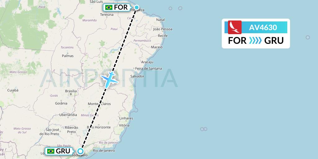 AV4630 Avianca Flight Map: Fortaleza to Sao Paulo