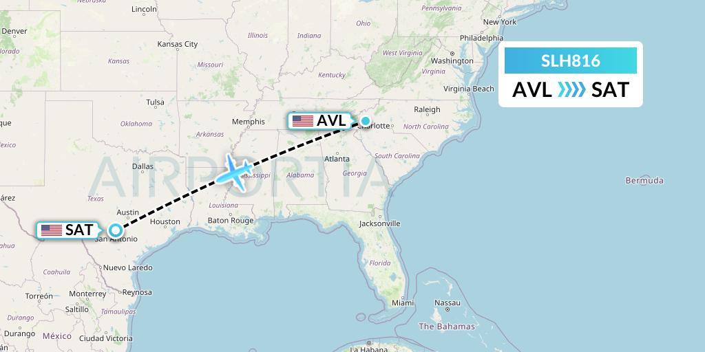 SLH816 Silverhawk Aviation Flight Map: Asheville to San Antonio