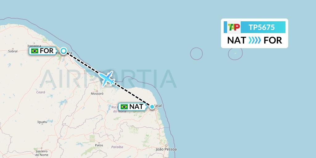 TP5675 TAP Portugal Flight Map: Natal to Fortaleza