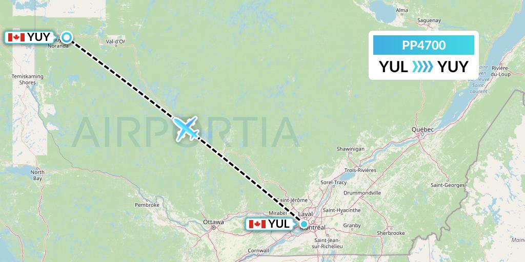 PP4700 Jet Aviation Business Jets Flight Map: Montreal to Rouyn