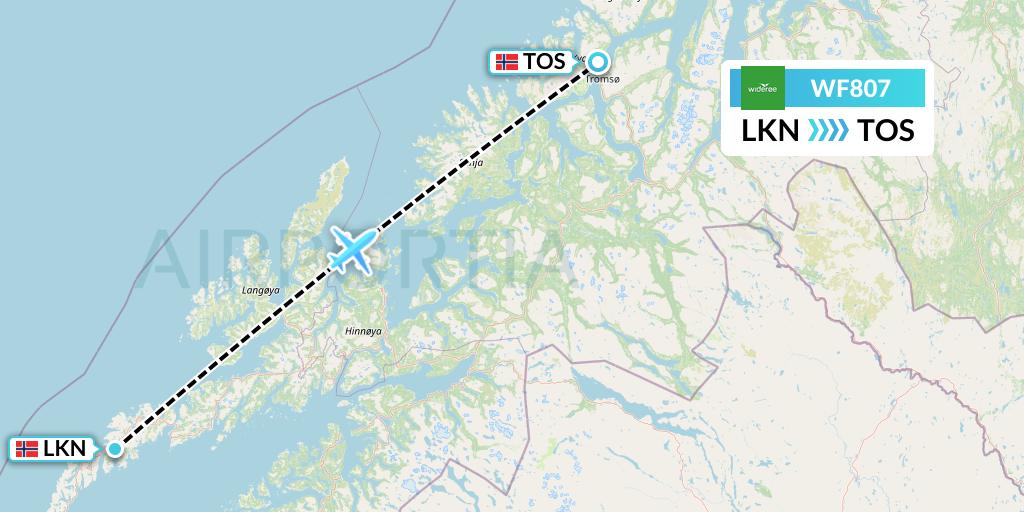 WF807 Wideroe Flight Map: Leknes to Tromso