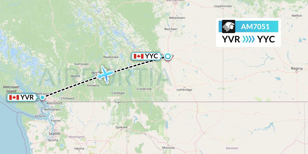 AM7051 Aeromexico Flight Map: Vancouver to Calgary