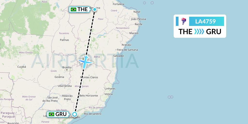 LA4759 LAN Airlines Flight Map: Teresina to Sao Paulo