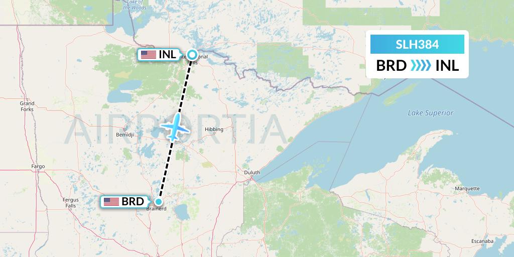 SLH384 Silverhawk Aviation Flight Map: Brainerd to International Falls