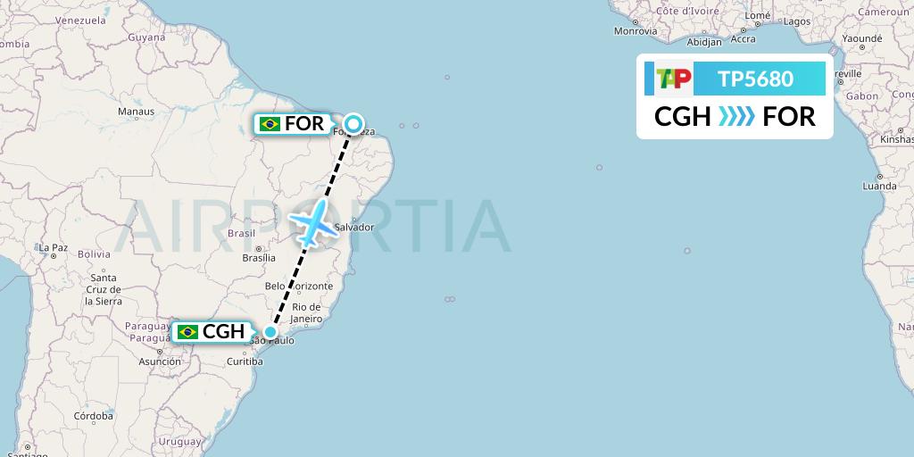 TP5680 TAP Portugal Flight Map: Sao Paulo to Fortaleza