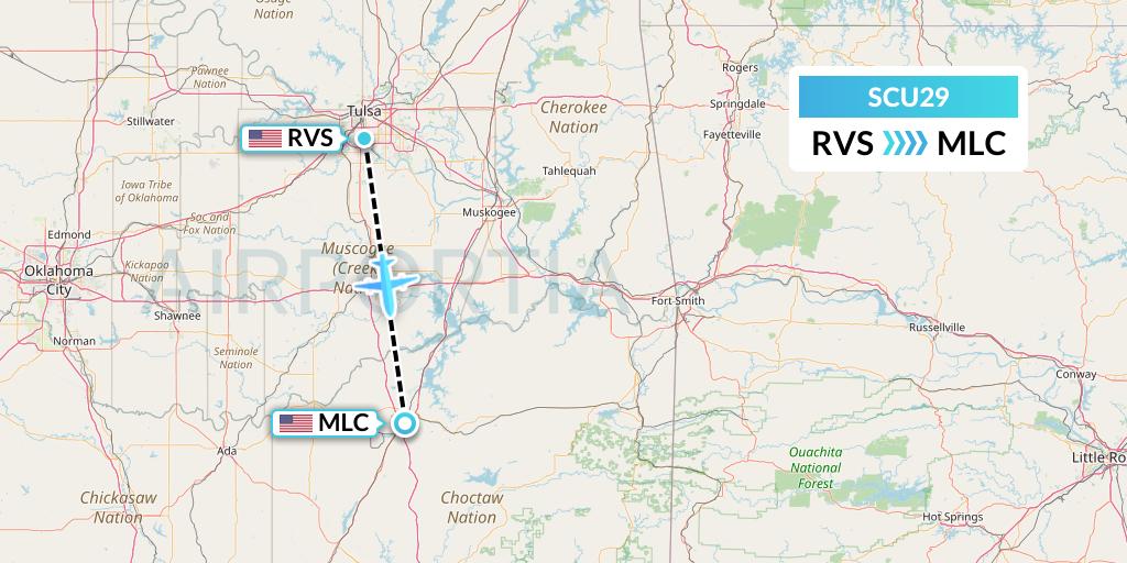 SCU29 Air Scorpio Flight Map: Tulsa to Mc Alester