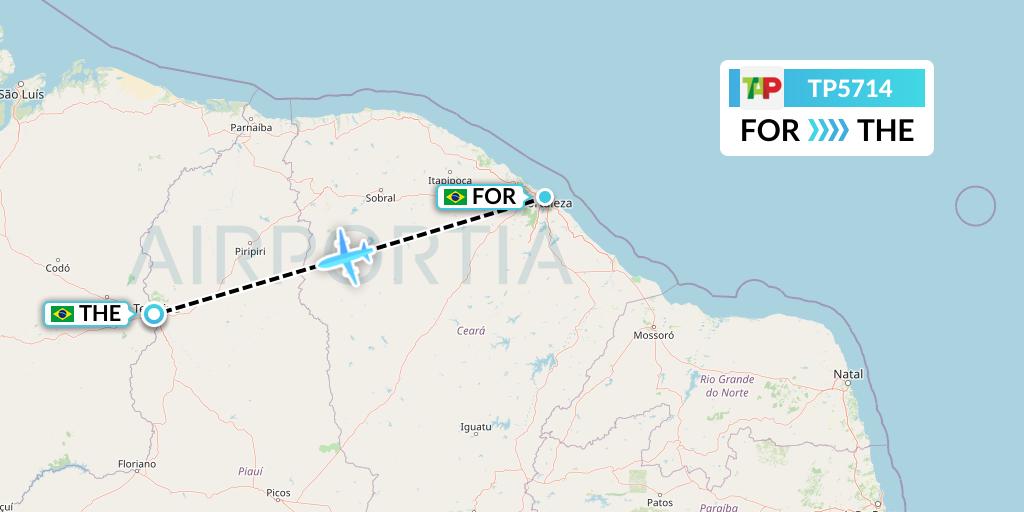 TP5714 TAP Portugal Flight Map: Fortaleza to Teresina