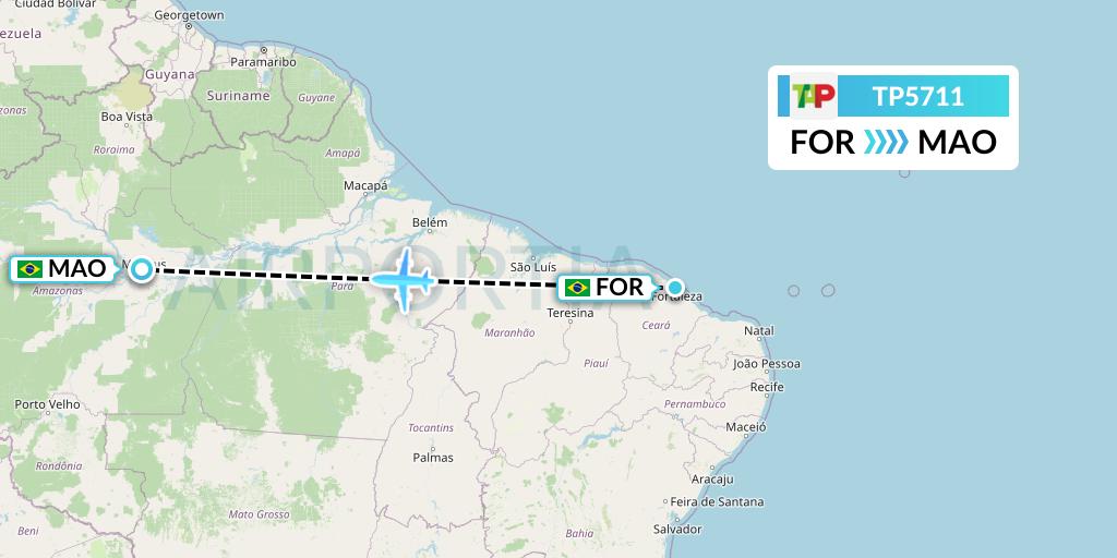 TP5711 TAP Portugal Flight Map: Fortaleza to Manaus
