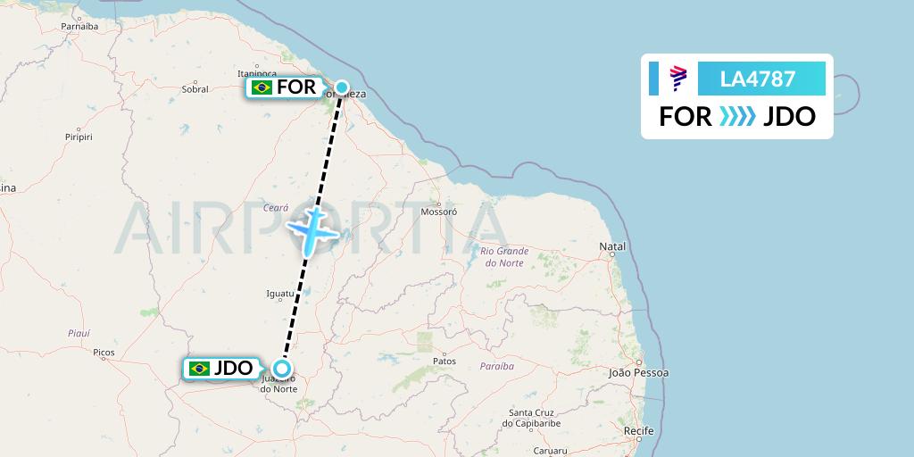 LA4787 LAN Airlines Flight Map: Fortaleza to Juazeiro Do Norte