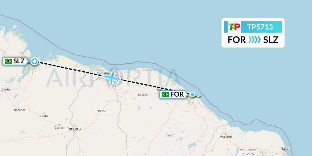 TP5713 TAP Portugal Flight Map: Fortaleza to Sao Luis