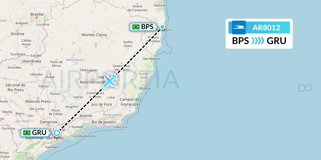 AR8012 Aerolineas Argentinas Flight Map: Porto Seguro to Sao Paulo