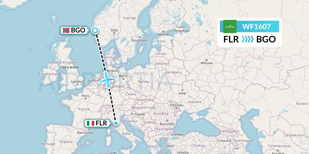WF1607 Wideroe Flight Map: Florence to Bergen