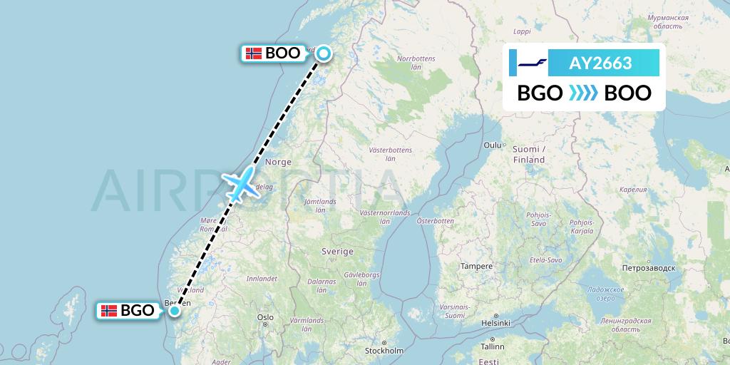 AY2663 Finnair Flight Map: Bergen to Bodo