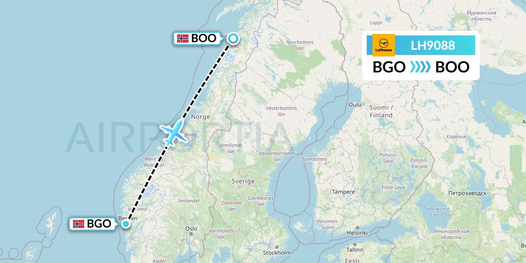 LH9088 Lufthansa Flight Map: Bergen to Bodo