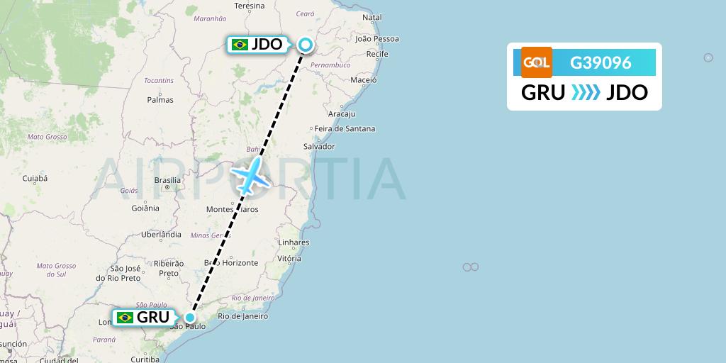 G39096 GOL Transportes Aeros Flight Map: Sao Paulo to Juazeiro Do Norte