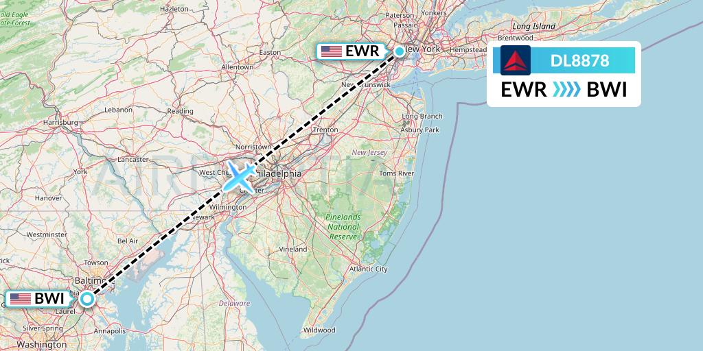 DL8878 Delta Air Lines Flight Map: New York to Baltimore