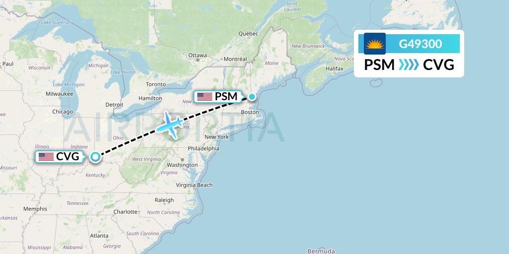 G49300 Allegiant Air Flight Map: Portsmouth to Cincinnati