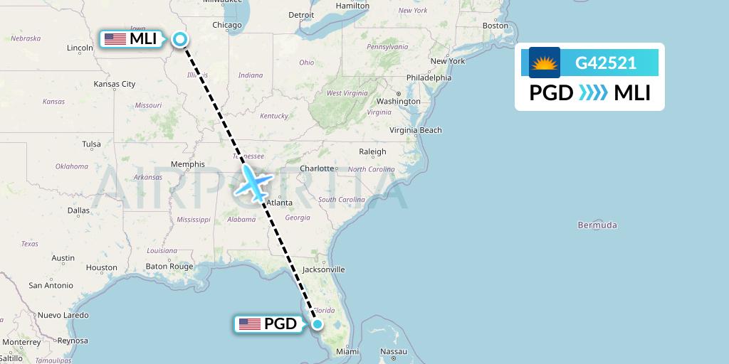 G42521 Allegiant Air Flight Map: Punta Gorda to Moline