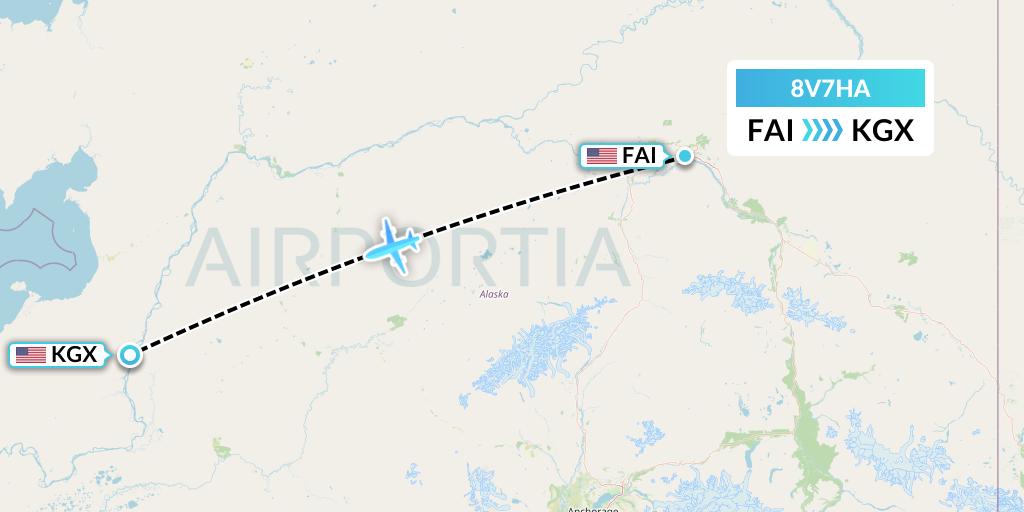 8V7HA Wright Air Service Flight Map: Fairbanks to Grayling