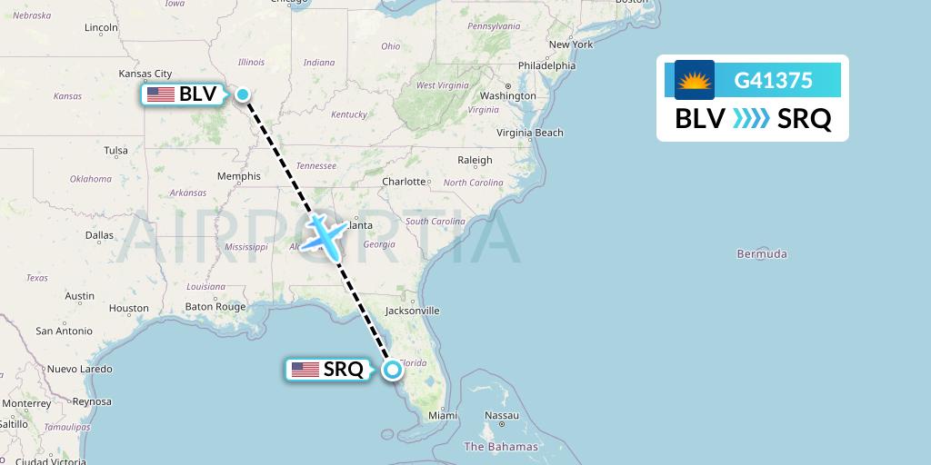 G41375 Allegiant Air Flight Map: Belleville to Sarasota