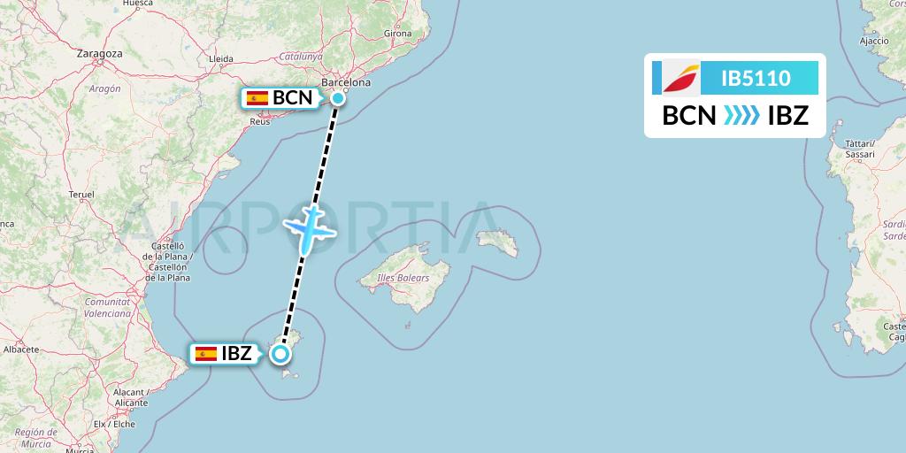 IB5110 Iberia Flight Map: Barcelona to Ibiza