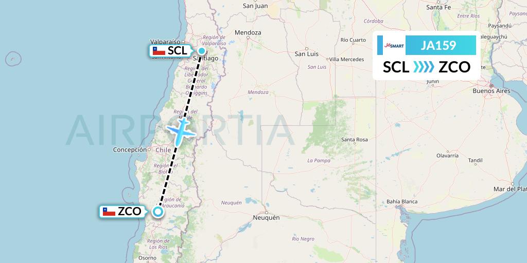 JA159 JetSMART Flight Map: Santiago to Temuco