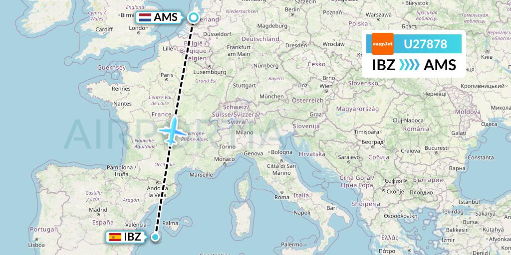 U27878 EasyJet Flight Map: Ibiza to Amsterdam