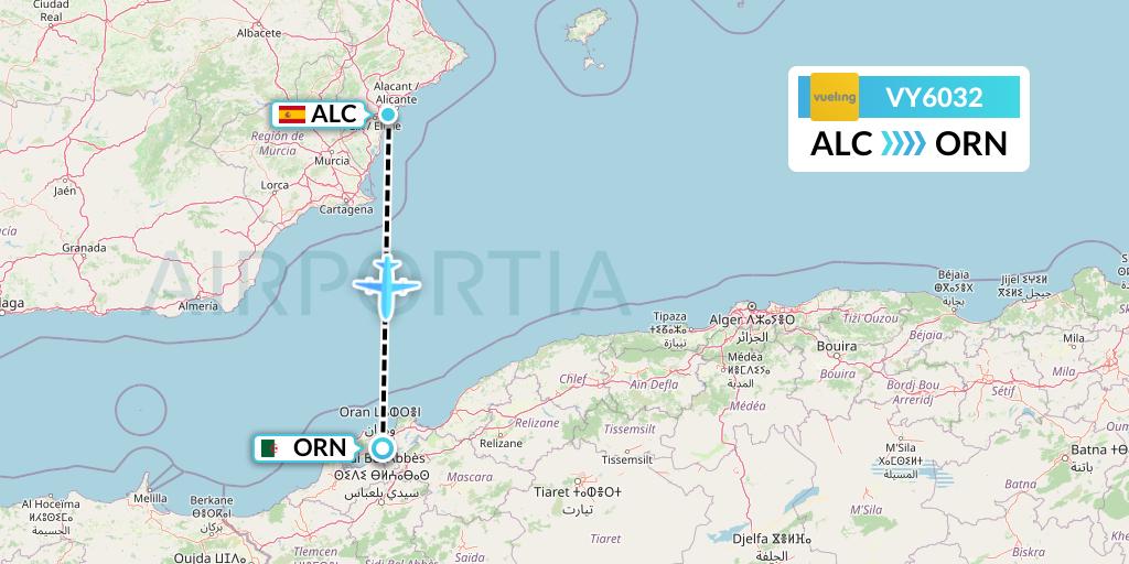 VY6032 Vueling Flight Map: Alicante to Oran