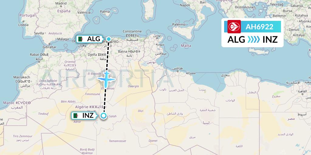 AH6922 Air Algerie Flight Map: Algiers to In Salah