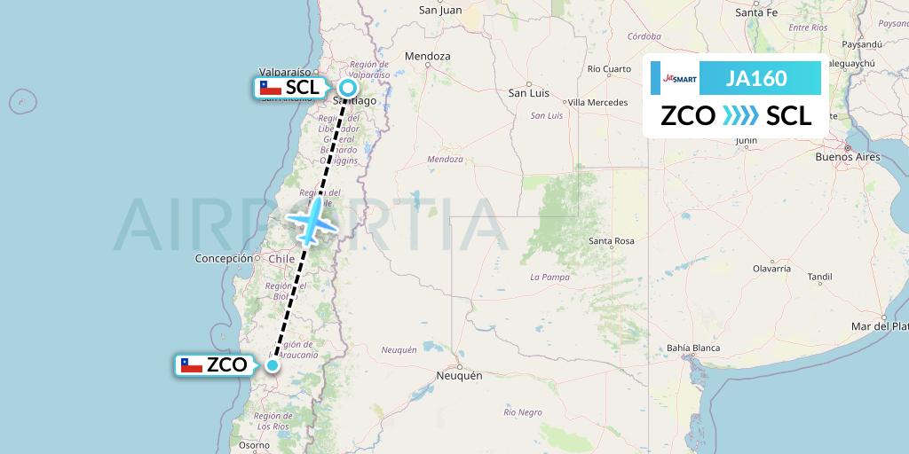 JA160 JetSMART Flight Map: Temuco to Santiago