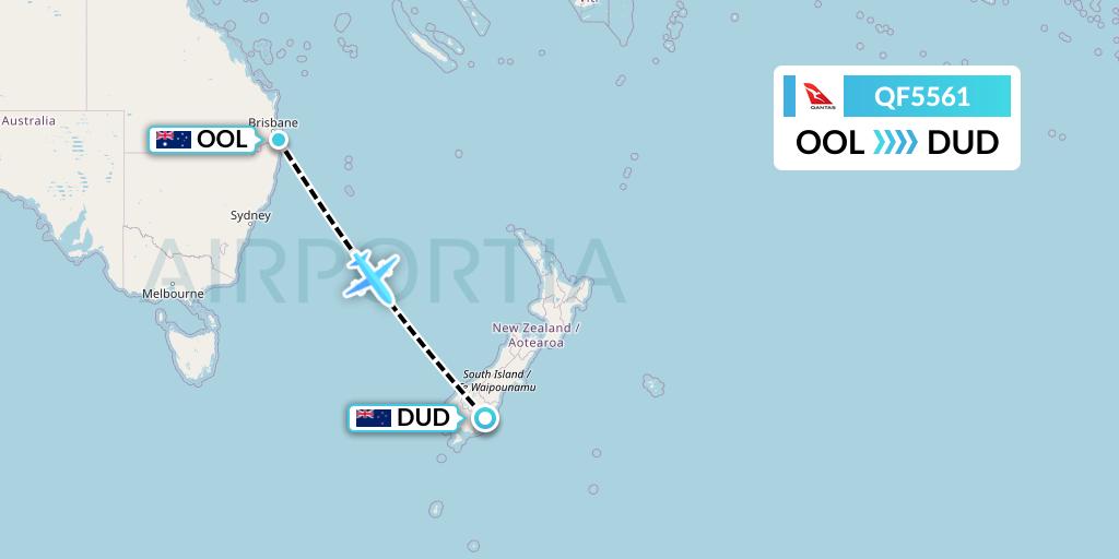 QF5561 Qantas Flight Map: Gold Coast to Dunedin