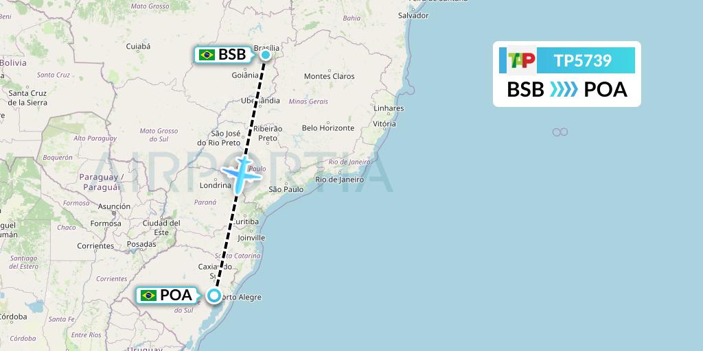 TP5739 TAP Portugal Flight Map: Brasilia to Porto Alegre