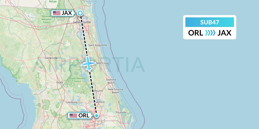 SUB47 Suburban Air Freight Flight Map: Orlando to Jacksonville