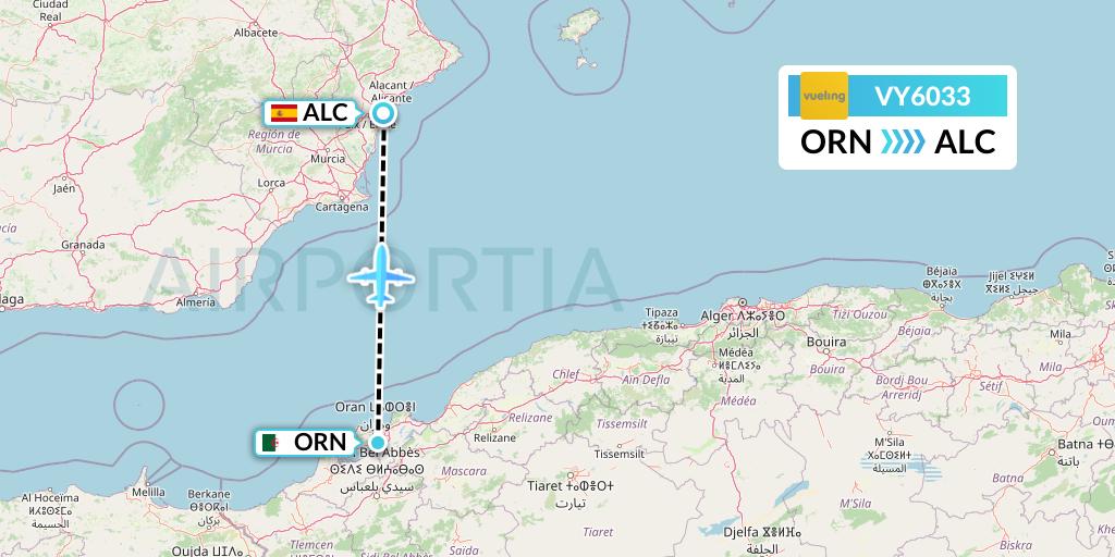 VY6033 Vueling Flight Map: Oran to Alicante