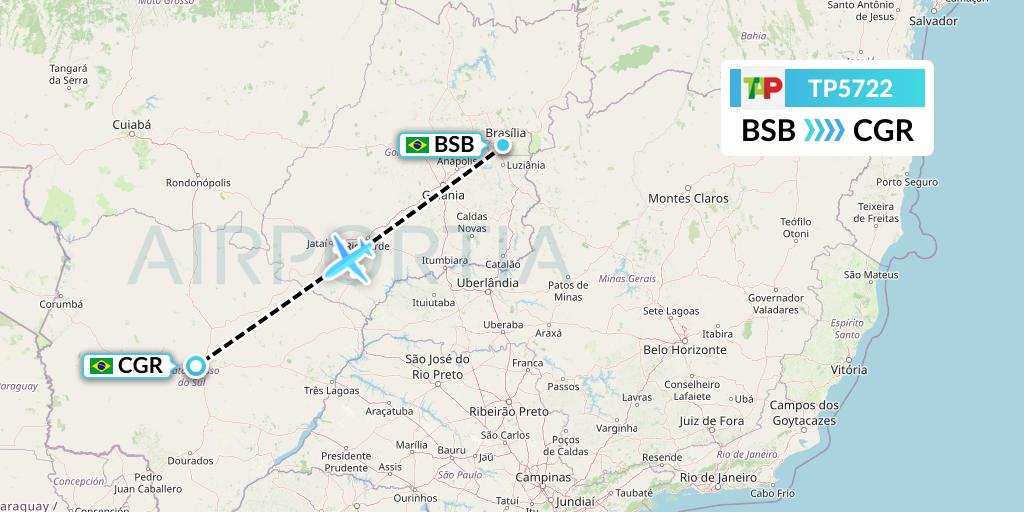 TP5722 TAP Portugal Flight Map: Brasilia to Campo Grande