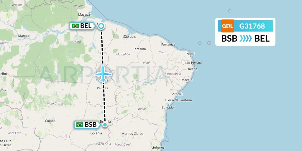 G31768 GOL Transportes Aeros Flight Map: Brasilia to Belem