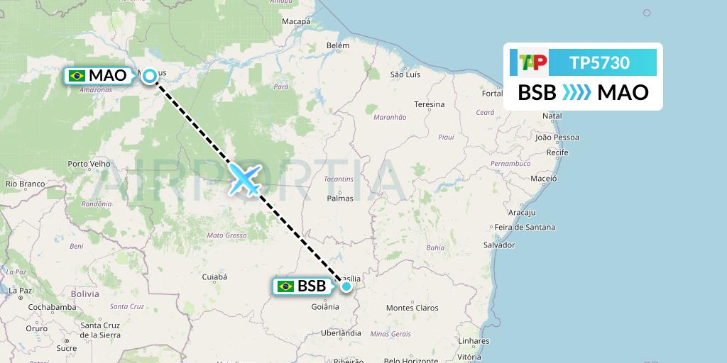 TP5730 TAP Portugal Flight Map: Brasilia to Manaus