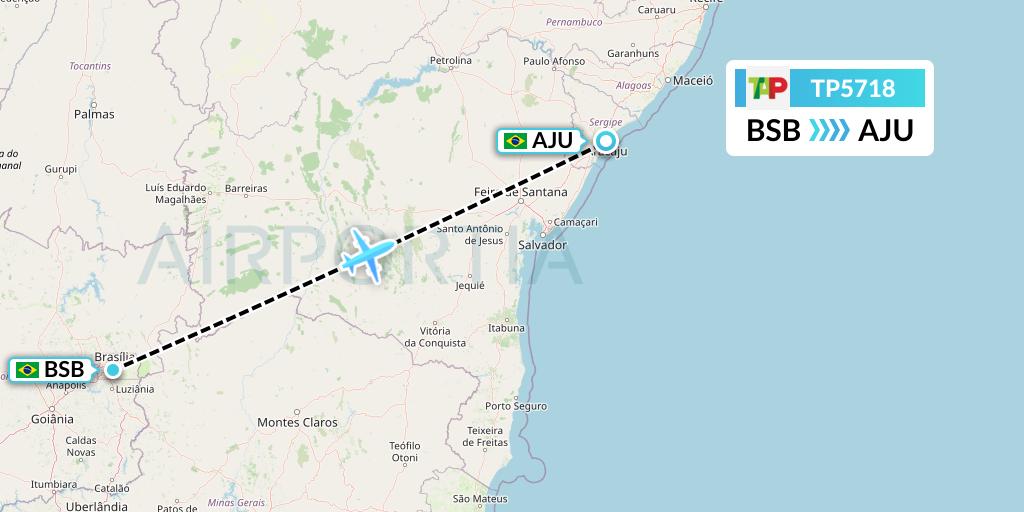 TP5718 TAP Portugal Flight Map: Brasilia to Aracaju