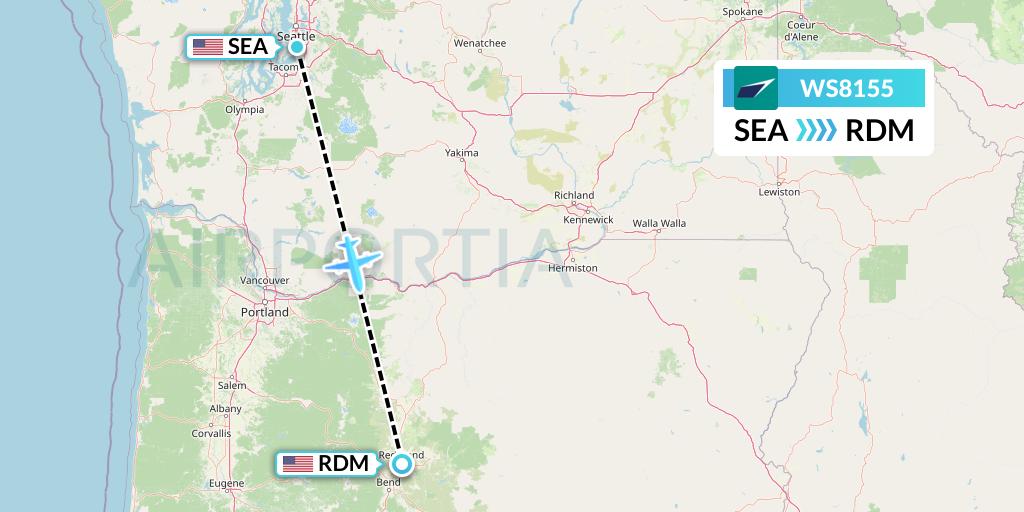 WS8155 WestJet Flight Map: Seattle to Redmond