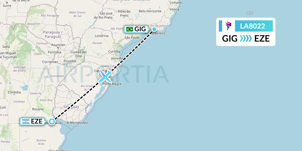 LA8022 LAN Airlines Flight Map: Rio de Janeiro to Buenos Aires