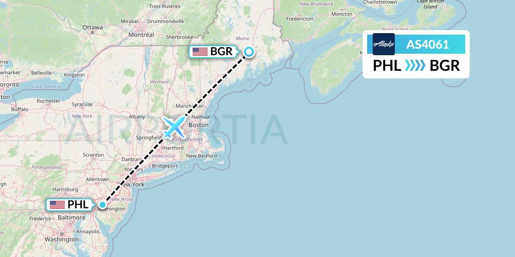AS4061 Alaska Airlines Flight Map: Philadelphia to Bangor