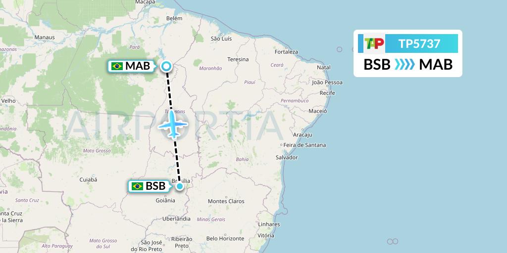 TP5737 TAP Portugal Flight Map: Brasilia to Maraba