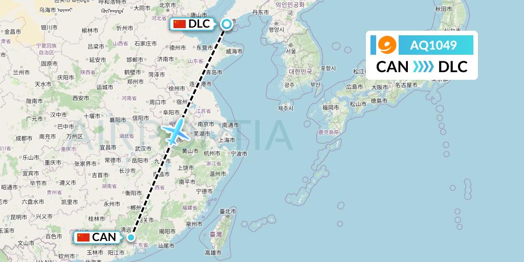 AQ1049 9 Air Flight Map: Guangzhou to Dalian