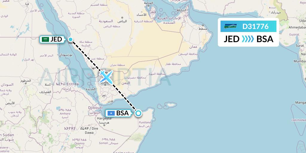 D31776 Daallo Airlines Flight Map: Jeddah to Bosaso