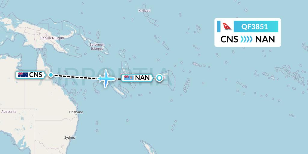 QF3851 Qantas Flight Map: Cairns to Nadi