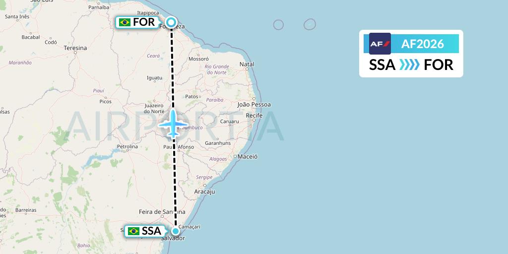 AF2026 Air France Flight Map: Salvador to Fortaleza