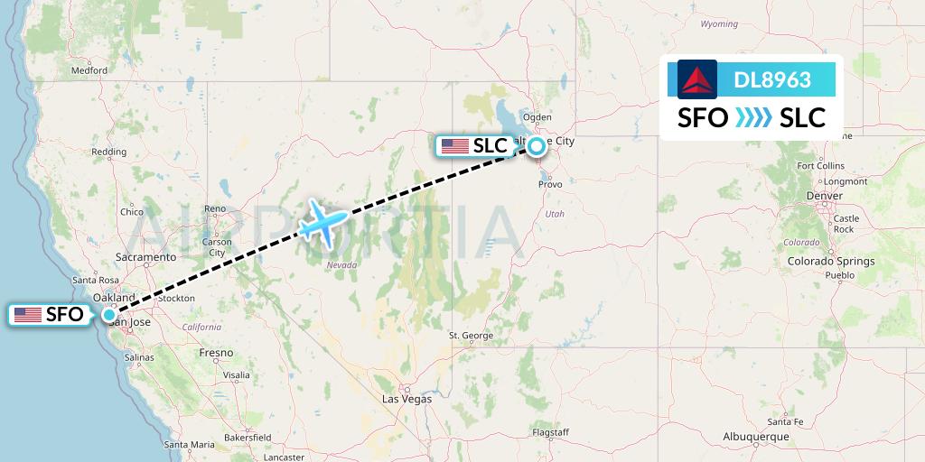 DL8963 Delta Air Lines Flight Map: San Francisco to Salt Lake City