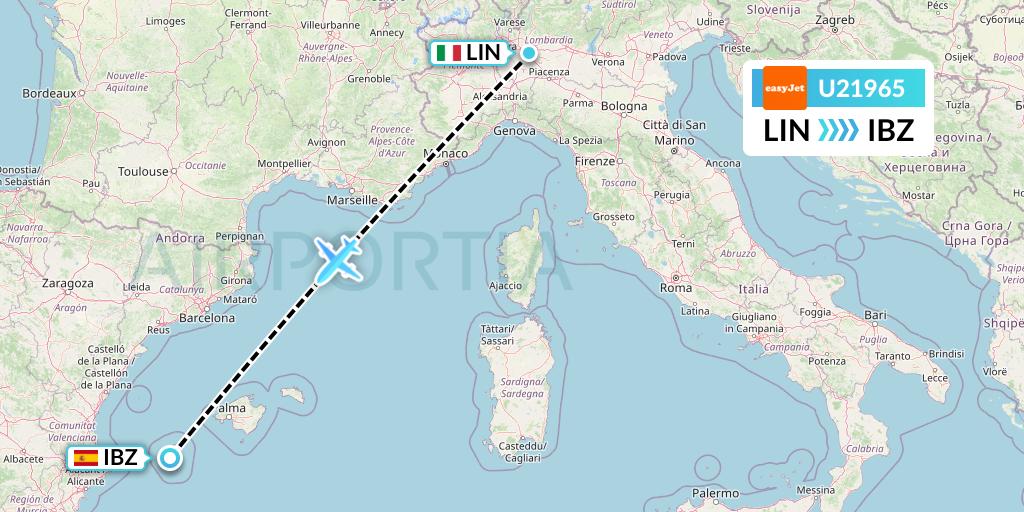 U21965 EasyJet Flight Map: Milan to Ibiza