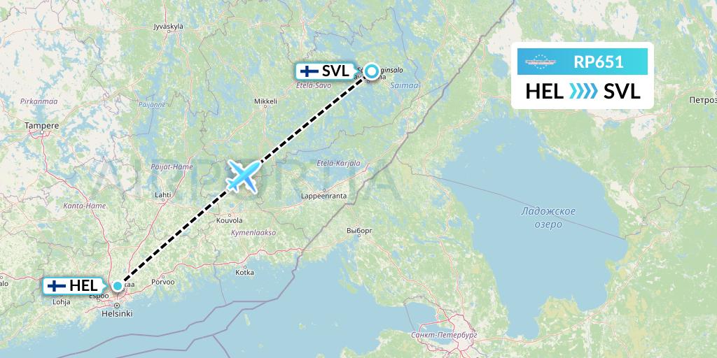 RP651 BASE (Budapest Aircraft Services) Flight Map: Helsinki to Savonlinna