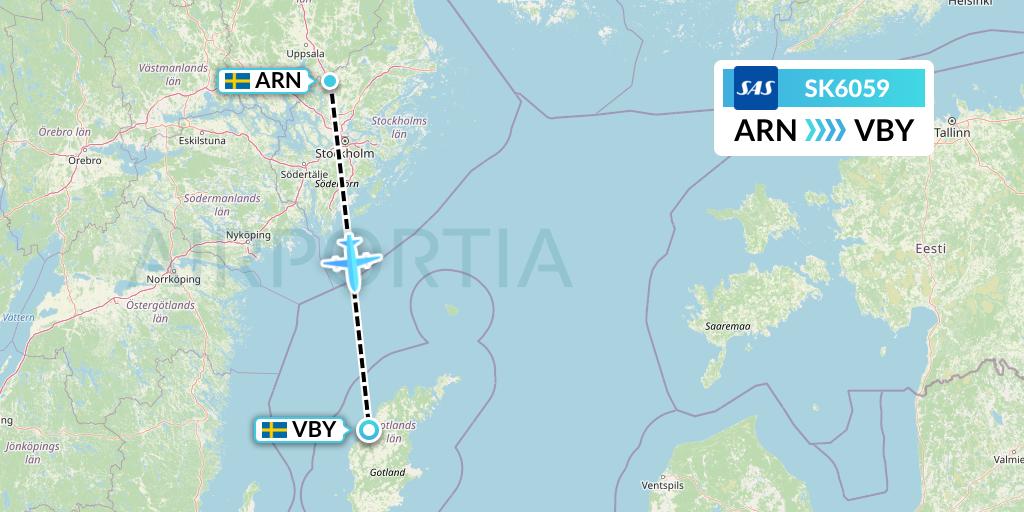 SK6059 SAS Flight Map: Stockholm to Visby